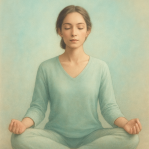 Femme sereine pratiquant la sophrologie contre les pensées en boucle