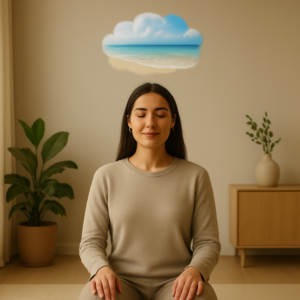 Femme en visualisation positive pour la gestion du stress - Sophrologie Paris 13