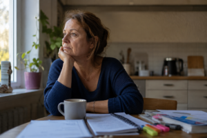 Mère préoccupée pendant la période du bac de son enfant accompagnée en sophrologie à Paris 13